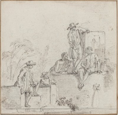 噴水の周りに座っている人物 作： Jean Baptiste Lallemand