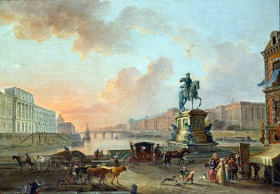 1775年頃のポン・ヌフからのモネ、ポン・ロワイヤル、ルーヴル美術館の眺め ジャン・バティスト・ラレマン（1710-1803）による絵画 1775年 日。0.53x0.64 m パリ、カルナヴァレ美術館 作： Jean Baptiste Lallemand