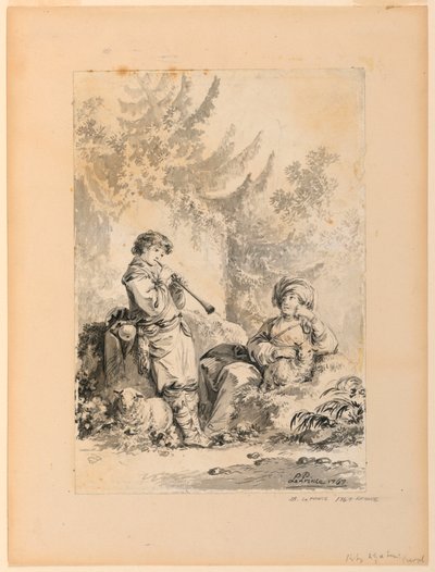 素描《風景の中の羊飼いの少年と女羊飼い》1767年 作： Jean-Baptiste Le Prince