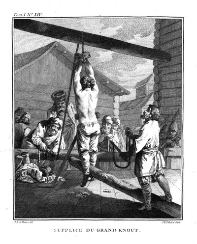 グレートノウトによる罰。 Voyage enSibérie、1766年より 作： Jean Baptiste Le Prince