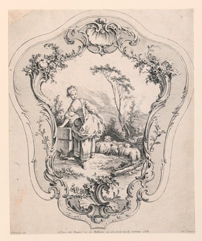 ロカイユ パネル、羊飼いのシーン 作： Jean Baptiste Le Prince