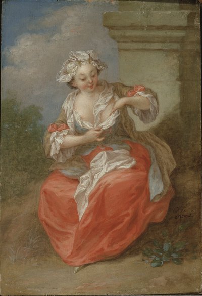 ノミを追いかける少女、1750年頃（キャンバスに油彩） 作： Jean Baptiste Lebel
