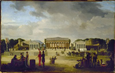 18世紀初頭、1801年11月9日、コンコルド広場の大劇場（1801年）（油彩・木版） 作： Jean Baptiste Louis Cazin