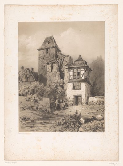 人影のある山の村 石に水墨画（連載タイトル） Lavis par Hubert (オブジェクトのシリーズ タイトル) 作： Jean Baptiste Louis Hubert