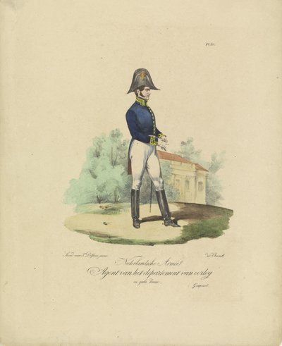 陸軍省の代理人、1820年～1825年 ガラの衣装を着た陸軍省のオランダ陸軍エージェント (オブジェクトのタイトル) オランダ王国の軍服。 ウィレム・ファン・バイランド閣下に捧げる（シリーズタイトル） 作： Jean Baptiste Madou