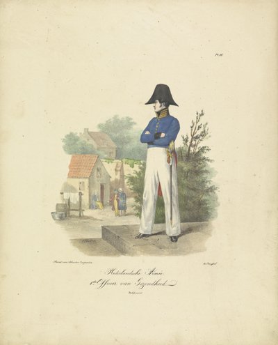 保健官、1820年～1825年 オランダ軍。 第一保健官 オランダ王国の軍服。 ウィレム・ヴァン・バイランド閣下に捧げる (オブジェクトのシリーズタイトル) 作： Jean Baptiste Madou