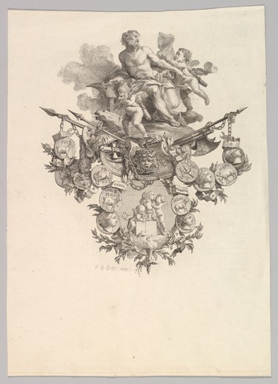 ヘファイストスとプッティのいるビネット、1779 年。 作： Jean Baptiste Marie Huet