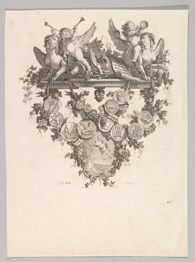 スフィンクスとプッティのいるビネット、1779 年。 作： Jean Baptiste Marie Huet