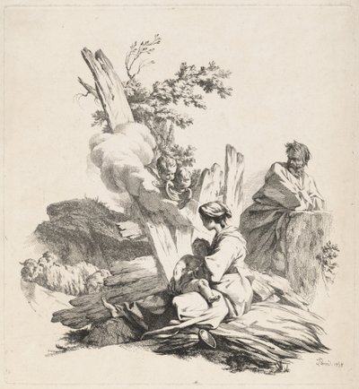 エジプトへの逃亡中の休息 作： Jean Baptiste Marie Pierre