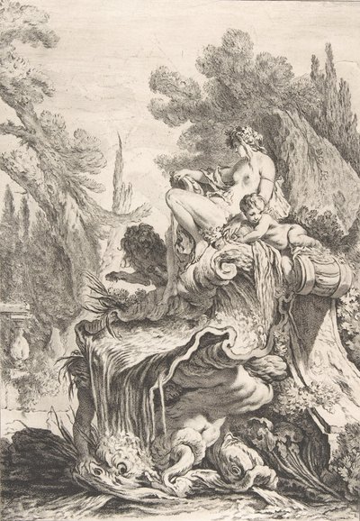 座っているニンフ ほら貝の上にナイアードが座っている噴水。 1740年。 作： Jean Baptiste Marie Pierre