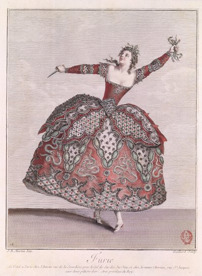 ルネガイヤール（c.1710-90）によって彫刻された、ジャンフィリップラモー（1683-1764）による「ヒッポリテエアリシー」のフューリーの衣装デザイン 作： Jean Baptiste Martin