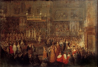 1722年10月25日にランスの大聖堂で行われたルイ15世（1710年～1774年）の聖体拝領 ジャン・バティスト・マルタン（1659年～1735年）による絵画 1735年 日。0,32x0,42 m 作： Jean Baptiste Martin