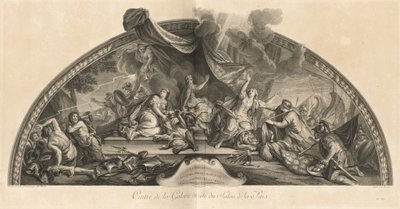 オランダは平和を受け入れ、ドイツとスペインから切り離される 1678、サロン・ド・ラ・ペの隣にあるギャラリーの中心 (オランダは平和を受け入れ、ドイツとスペインから切り離される 1678、平和のサロンに隣接するギャラリーの中心) 33 作： Jean Baptiste Masse
