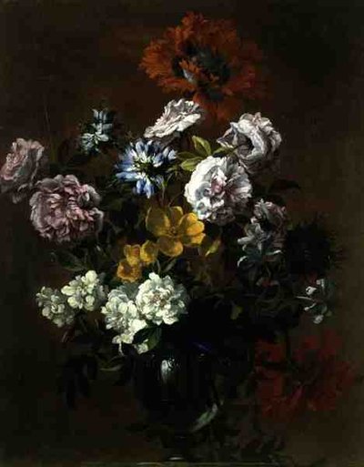 ガラス瓶の花の静物画（油彩・キャンバス） 作： Jean Baptiste Monnoyer