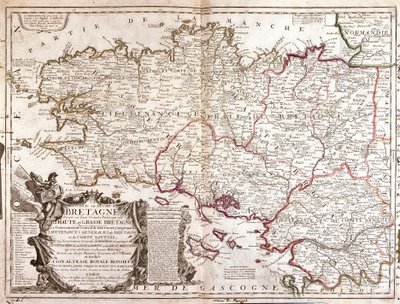 ブルターニュ(フランス)の地図 作： Jean Baptiste Nolin