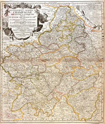 シャンパーニュ(フランス)の地図(エングレービング) 作： Jean Baptiste Nolin