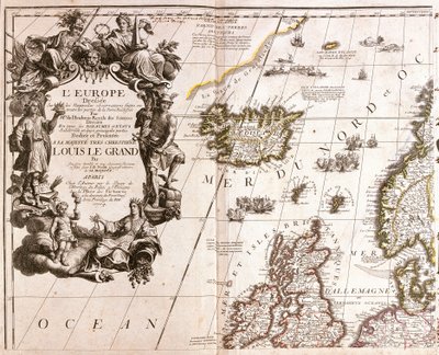 北海に浮かぶアイスランドと北イギリス諸島の地図 作： Jean Baptiste Nolin