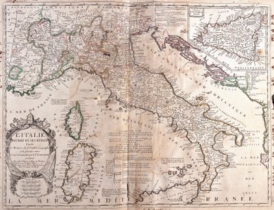 コルシカ島、サルデーニャ島、シチリア島を含むイタリアの地図（エングレーヴィング 作： Jean Baptiste Nolin
