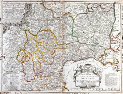 ラングドック(南フランス)の地図(エングレービング) 作： Jean Baptiste Nolin