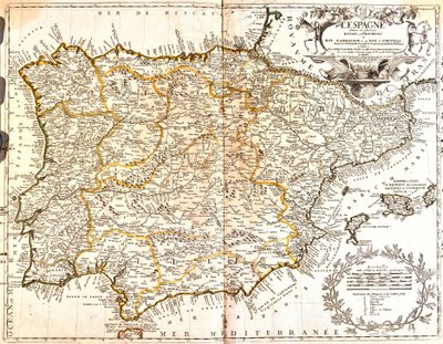 スペインとポルトガルの地図（エングレーヴィング 作： Jean Baptiste Nolin