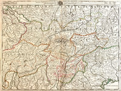 チロル州（ドイツ）の地図（エングレービング 作： Jean Baptiste Nolin