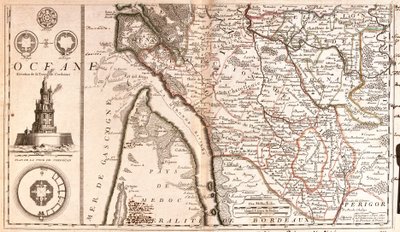アキテーヌ（フランス）の地図（エングレービング 作： Jean Baptiste Nolin