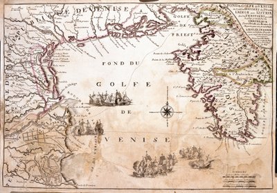 アドリア海、ヴェネツィア湾の地図（エングレービング 作： Jean Baptiste Nolin