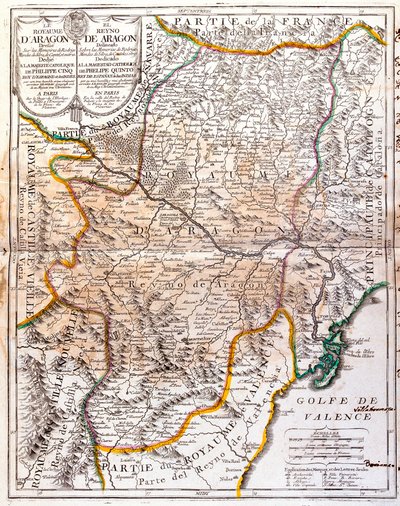 アラゴン王国（スペイン）の地図（エングレービング 作： Jean Baptiste Nolin