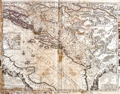 ヴェネツィア湾（アドリア海）沿岸のダルマチア王国（現在のクロアチアとモンテネグロ）の地図（エングレーヴィング 作： Jean Baptiste Nolin