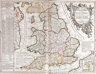 ジェームズ2世治世下のイングランド王国の地図（エングレーヴィング 作： Jean Baptiste Nolin