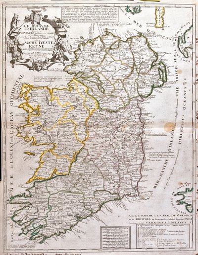 イングランド・スコットランド・アイルランド女王マリー・デステ(1658-1718)に献上されたアイルランド王国の地図（エングレーヴィング 作： Jean Baptiste Nolin