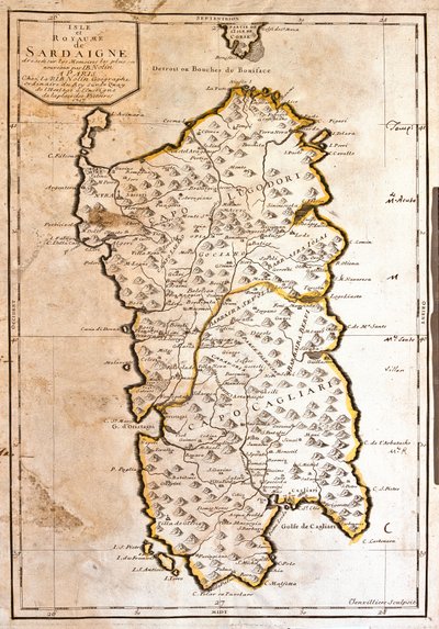 サルデーニャ王国（イタリア）の地図（エングレービング 作： Jean Baptiste Nolin