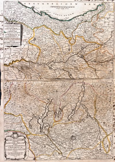 ミラノ(イタリア)周辺の地図(エングレービング) 作： Jean Baptiste Nolin