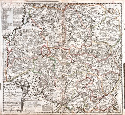 リモージュ教区（フランス）の地図（エングレーヴィング 作： Jean Baptiste Nolin