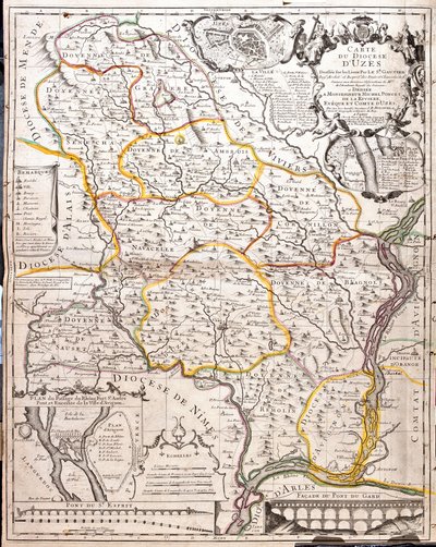 ウゼス教区（フランス）の地図（エングレーヴィング 作： Jean Baptiste Nolin