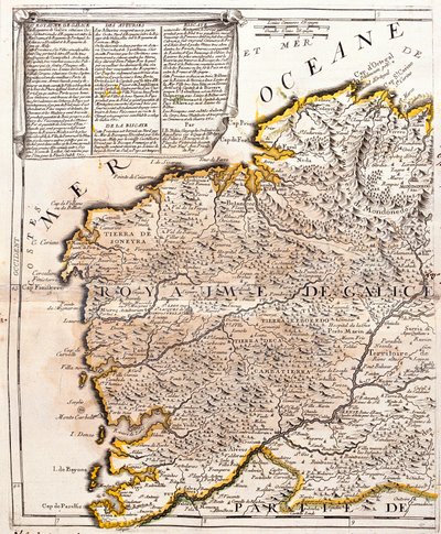 ガリシア王国（スペイン）の地図（エングレービング 作： Jean Baptiste Nolin
