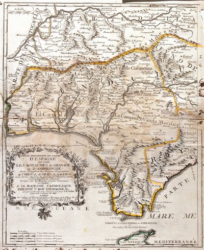 グラナダとアンダルシア（スペイン）王国の地図（エングレービング 作： Jean Baptiste Nolin