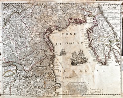 イタリアのポー川河口の地図（エングレービング 作： Jean Baptiste Nolin
