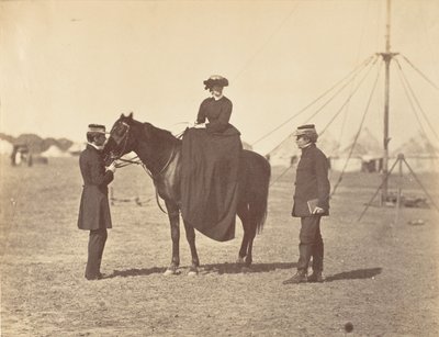 [1858年から61年にかけて、「黒いアラブに乗ったカニング夫人と司令官クライド卿」。 作： Jean Baptiste Oscar Mallitte