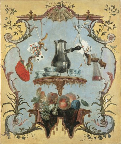銀のコーヒーポットのある静物（キャンバスに油彩） 作： Jean Baptiste Oudry
