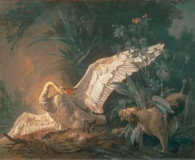 巣の中の白鳥を攻撃する野良犬 作： Jean Baptiste Oudry