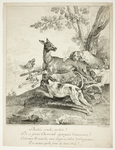 犬に襲われる鹿 作： Jean Baptiste Oudry