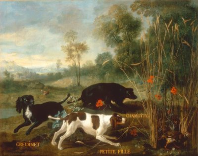ルーのスパニエルのうちの3人、グレディネット、リトルガール、シャーロット 作： Jean Baptiste Oudry