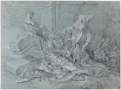 魚とオウムの静物画 作： ジャン・バプティスト・オードリー