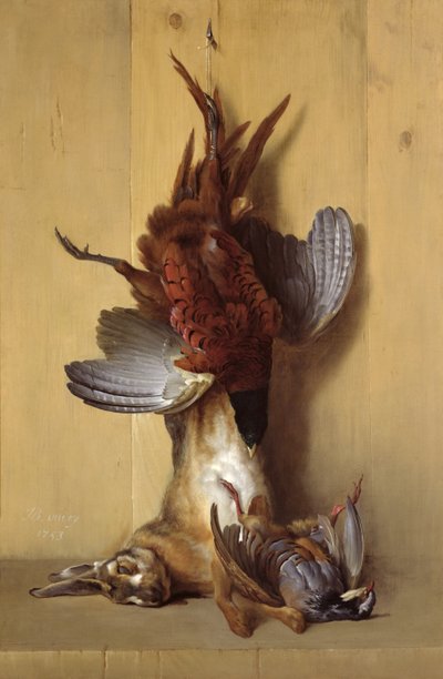 野ウサギ、キジ、赤いヤマウズラのある静物、1753 作： Jean Baptiste Oudry