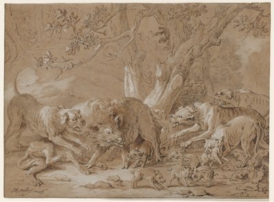 犬に襲われる野生の雌豚と彼女の子豚 作： Jean Baptiste Oudry