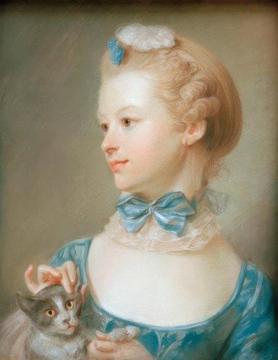 猫を持つ少女 作： Jean Baptiste Perronneau