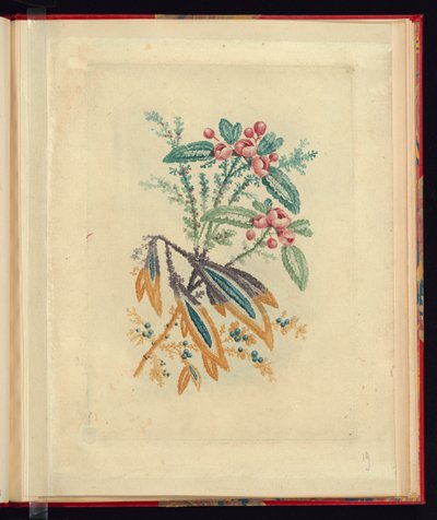 製図工・画家用の新生花帖より 赤い小さな花と実の装飾文様 No.1 作： Jean Baptiste Pillement