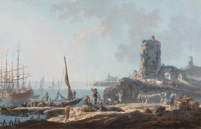 穏やかな天気の港の風景 作： Jean Baptiste Pillement
