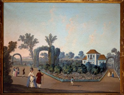 1785年のリスボンのベンフィカの庭園の眺め ジャン・ピルマン（1728-1808）による水彩画 1785年 パリ、装飾美術 作： Jean Baptiste Pillement